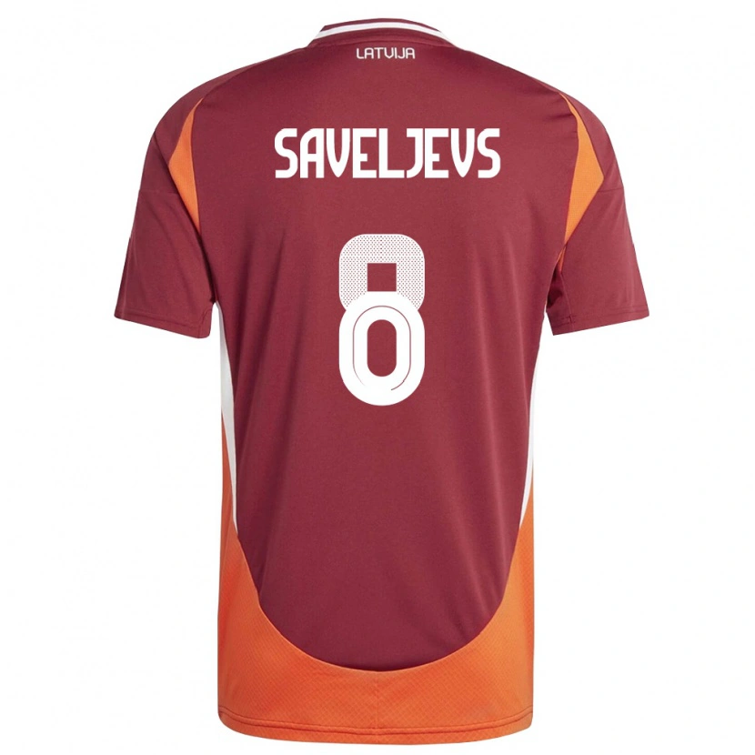 Danxen Dětské Lotyšsko Alims Saveljevs #8 Tmavě Červená Bílá Oranžová Domů Hráčské Dresy 26-28 Dres