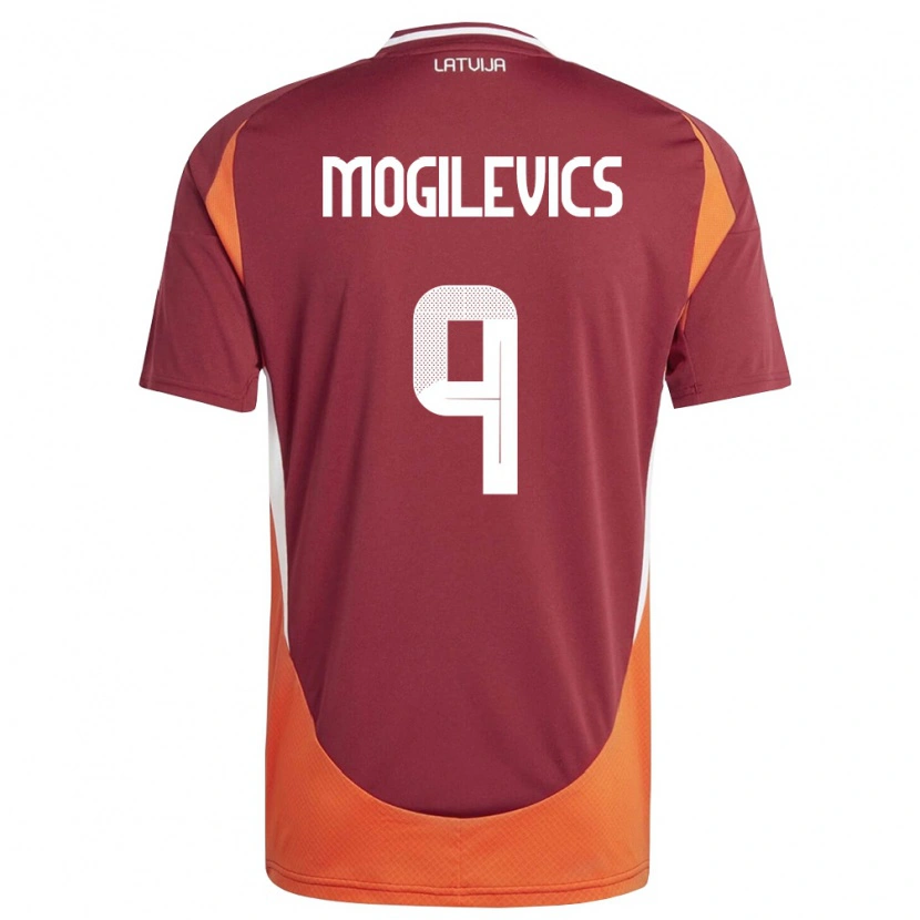 Danxen Dětské Lotyšsko Miroslavs Mogilevics #9 Tmavě Červená Bílá Oranžová Domů Hráčské Dresy 26-28 Dres