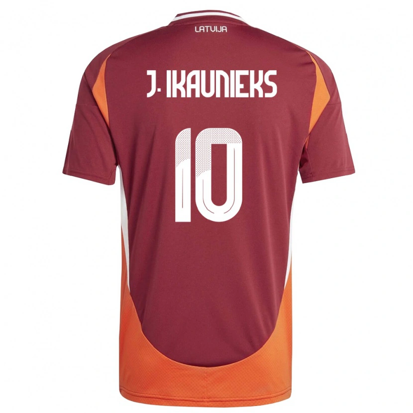 Danxen Dětské Lotyšsko Janis Ikaunieks #10 Tmavě Červená Bílá Oranžová Domů Hráčské Dresy 26-28 Dres