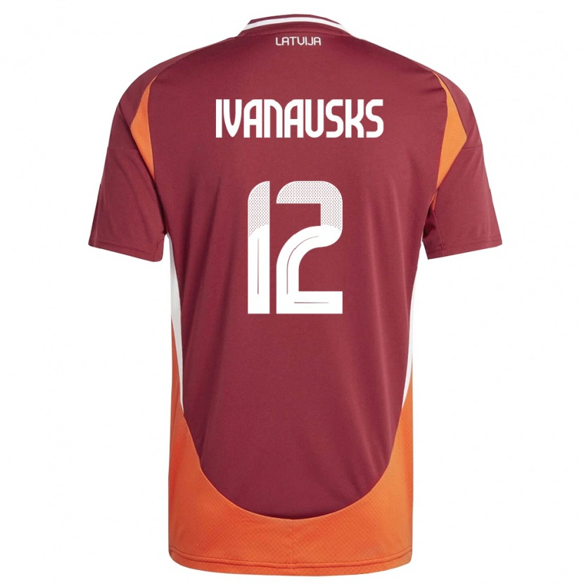 Danxen Dětské Lotyšsko Ivans Ivanausks #12 Tmavě Červená Bílá Oranžová Domů Hráčské Dresy 26-28 Dres