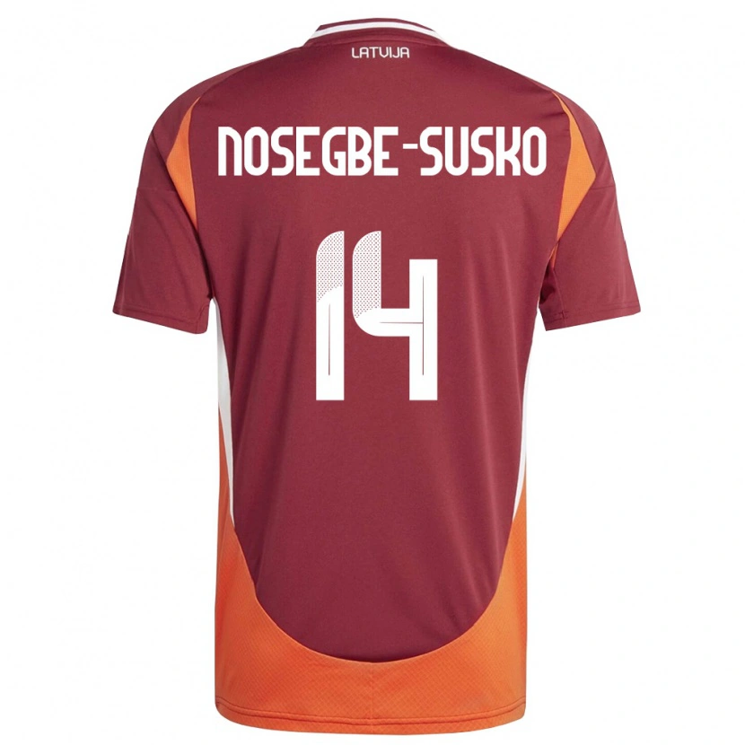 Danxen Dětské Lotyšsko Daniels Nosegbe-Suško #14 Tmavě Červená Bílá Oranžová Domů Hráčské Dresy 26-28 Dres