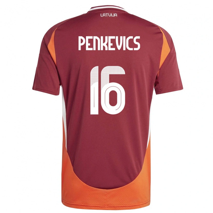 Danxen Dětské Lotyšsko Kristers Penkevics #16 Tmavě Červená Bílá Oranžová Domů Hráčské Dresy 26-28 Dres