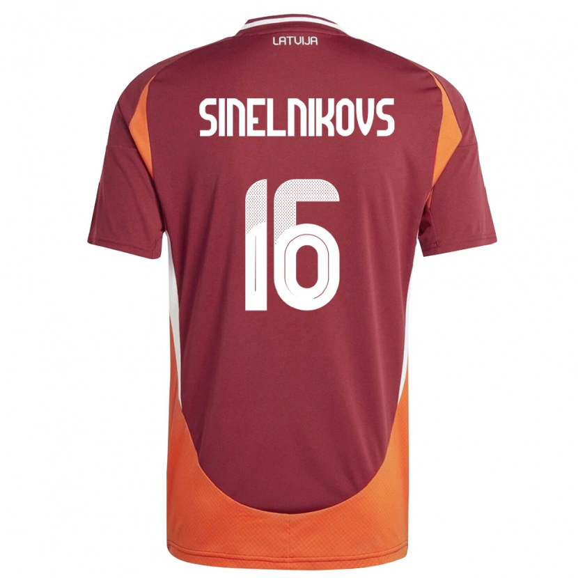 Danxen Dětské Lotyšsko Aleksandrs Sinelnikovs #16 Tmavě Červená Bílá Oranžová Domů Hráčské Dresy 26-28 Dres