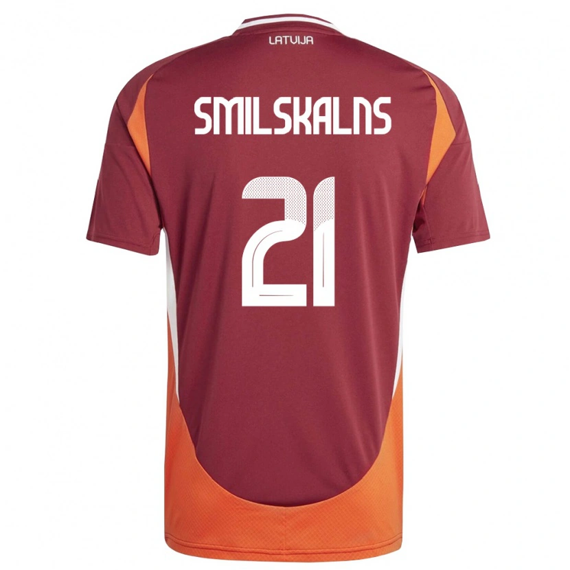 Danxen Dětské Lotyšsko Gundars Smilskalns #21 Tmavě Červená Bílá Oranžová Domů Hráčské Dresy 26-28 Dres