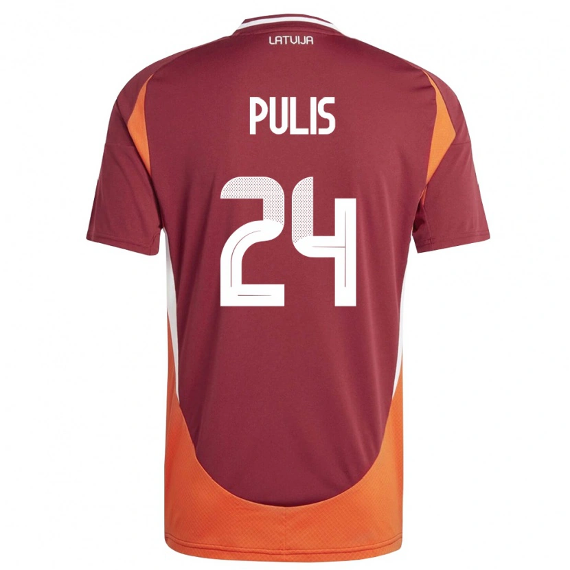 Danxen Dětské Lotyšsko Ingars Pulis #24 Tmavě Červená Bílá Oranžová Domů Hráčské Dresy 26-28 Dres