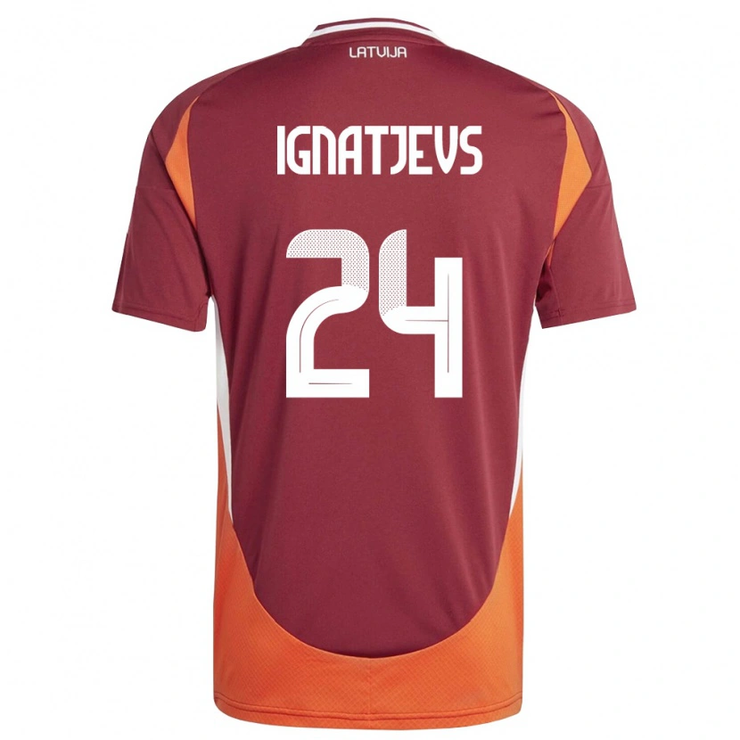 Danxen Dětské Lotyšsko Denis Ignatjevs #24 Tmavě Červená Bílá Oranžová Domů Hráčské Dresy 26-28 Dres