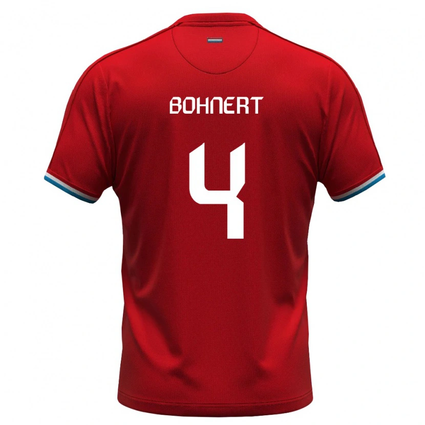 Danxen Dětské Lucembursko Florian Bohnert #4 Červená Bílá Modrá Domů Hráčské Dresy 26-28 Dres