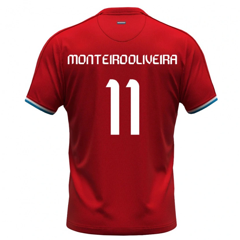 Danxen Dětské Lucembursko Diego Monteiro Oliveira #11 Červená Bílá Modrá Domů Hráčské Dresy 26-28 Dres