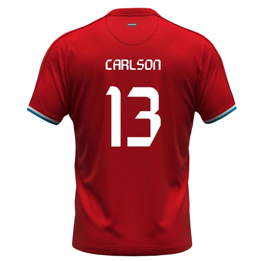 Danxen Dětské Lucembursko Dirk Carlson #13 Červená Bílá Modrá Domů Hráčské Dresy 26-28 Dres