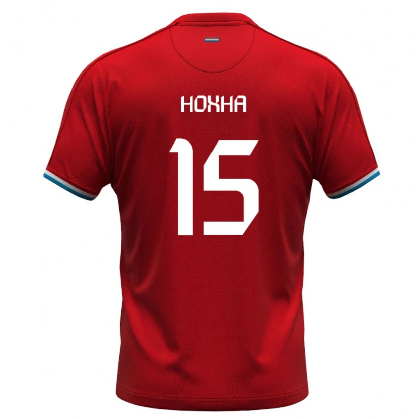 Danxen Dětské Lucembursko Flavjo Hoxha #15 Červená Bílá Modrá Domů Hráčské Dresy 26-28 Dres