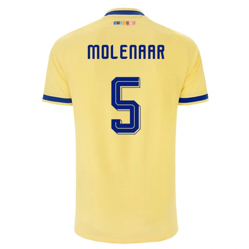 Danxen Dětské Curaçao Jayron Molenaar #5 Žlutá Námořnická Růžová Daleko Hráčské Dresy 26-28 Dres