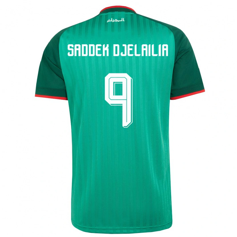 Danxen Dětské Alžírsko Mohamed Saddek Djelailia #9 Zelená Červená Bílá Daleko Hráčské Dresy 26-28 Dres