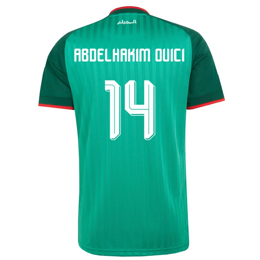 Danxen Dětské Alžírsko Hamza Abdelhakim Ouici #14 Zelená Červená Bílá Daleko Hráčské Dresy 26-28 Dres