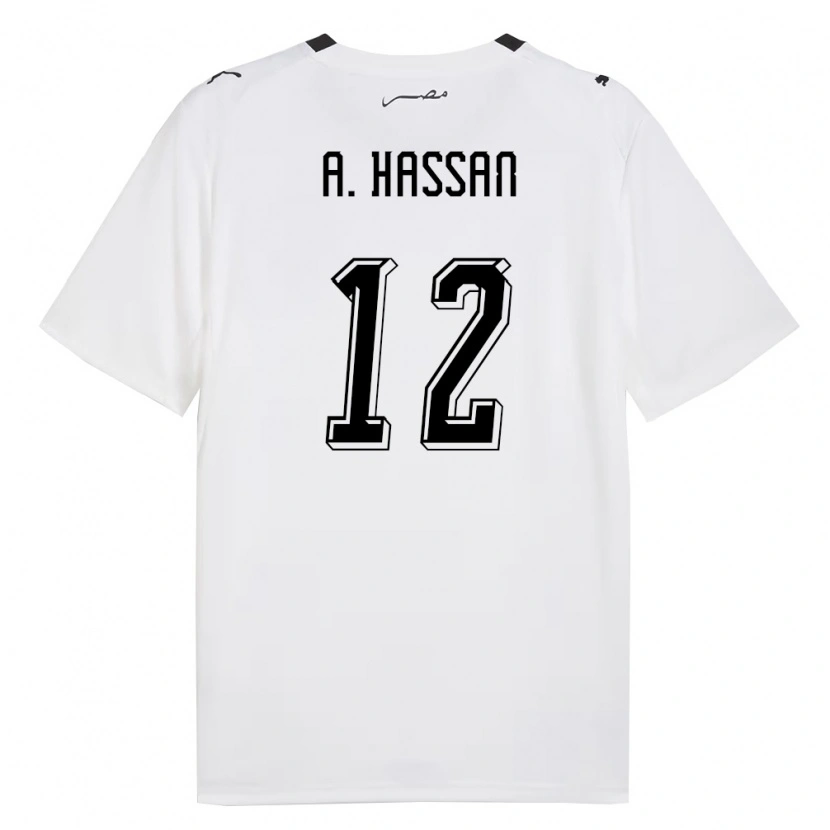 Danxen Dětské Egypt Amier Hassan #12 Bílá Šedá Černá Daleko Hráčské Dresy 26-28 Dres