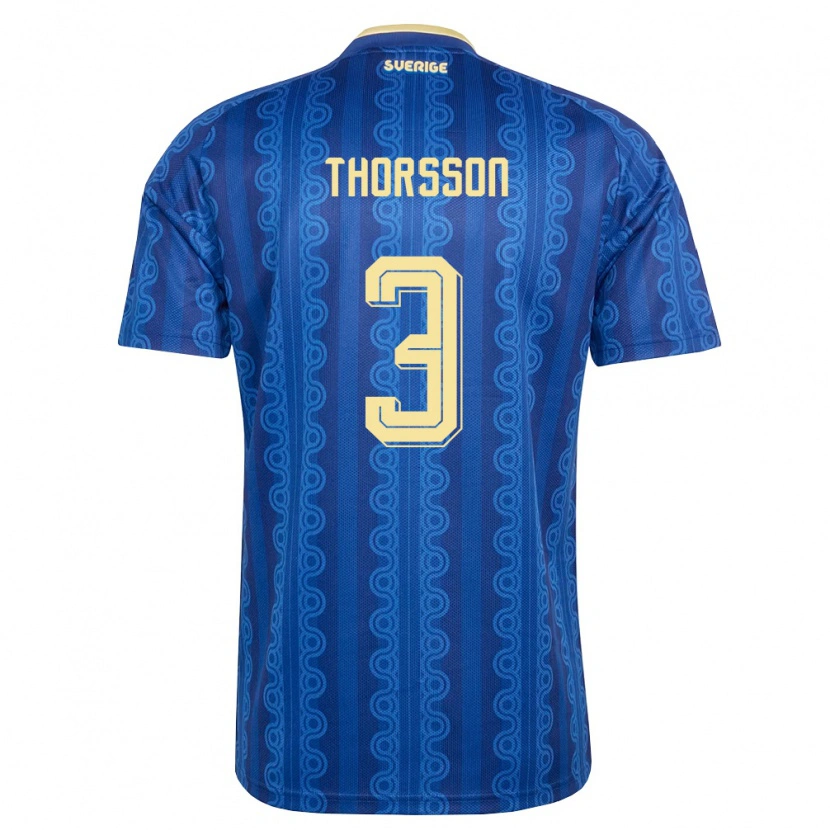 Danxen Dětské Švédsko Hampus Thorsson #3 Modrá Námořnická Žlutá Daleko Hráčské Dresy 26-28 Dres