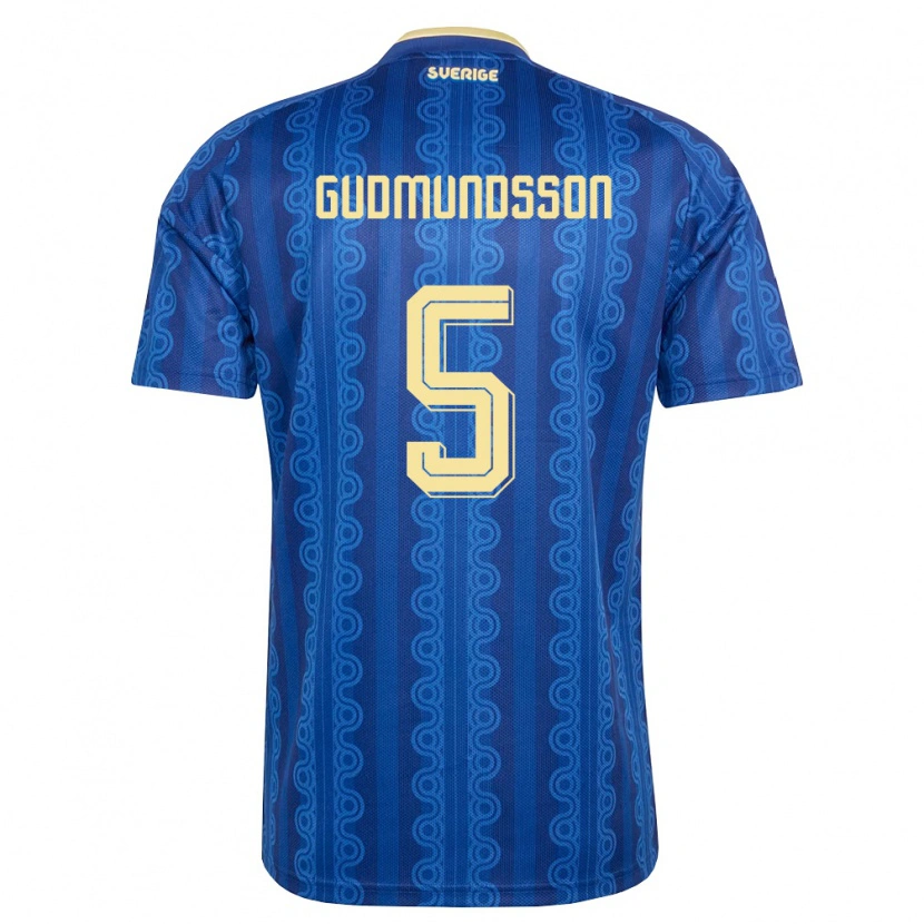Danxen Dětské Švédsko Gabriel Gudmundsson #5 Modrá Námořnická Žlutá Daleko Hráčské Dresy 26-28 Dres