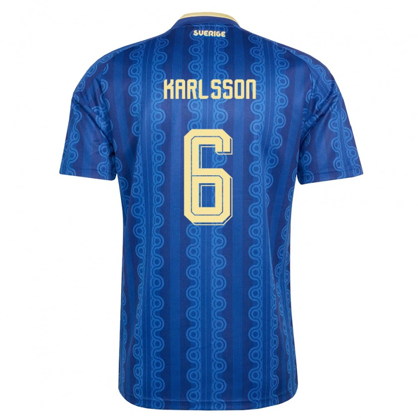 Danxen Dětské Švédsko Markus Karlsson #6 Modrá Námořnická Žlutá Daleko Hráčské Dresy 26-28 Dres