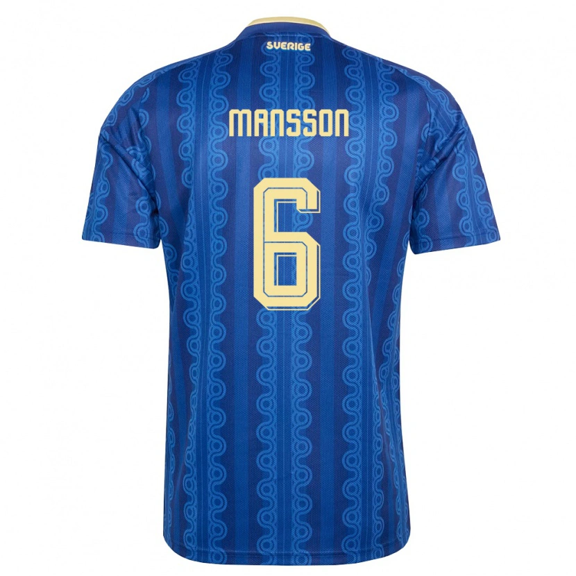 Danxen Dětské Švédsko Oliver Månsson #6 Modrá Námořnická Žlutá Daleko Hráčské Dresy 26-28 Dres
