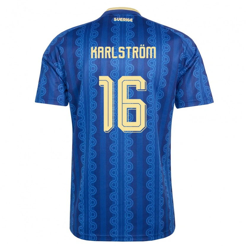 Danxen Dětské Švédsko Jesper Karlström #16 Modrá Námořnická Žlutá Daleko Hráčské Dresy 26-28 Dres