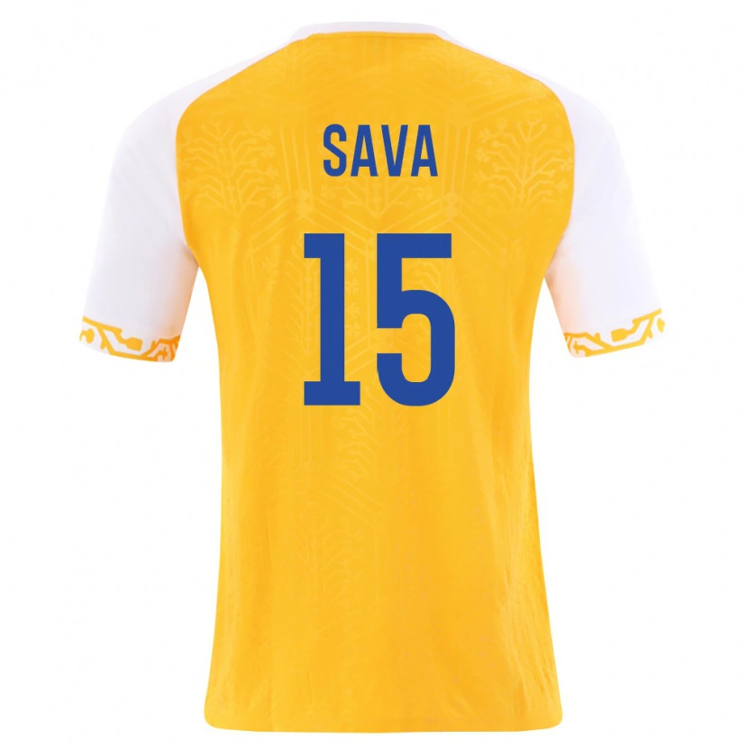 Danxen Dětské Moldavsko Mihail Sava #15 Žlutá Bílá Daleko Hráčské Dresy 26-28 Dres