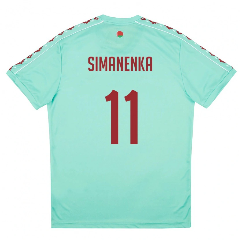 Danxen Dětské Bělorusko Timofey Simanenka #11 Světle Zelená Vínová Daleko Hráčské Dresy 26-28 Dres