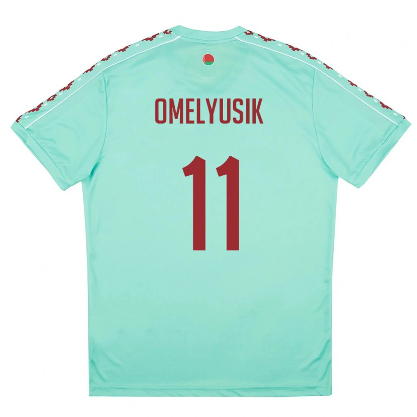 Danxen Dětské Bělorusko Ivan Omelyusik #11 Světle Zelená Vínová Daleko Hráčské Dresy 26-28 Dres