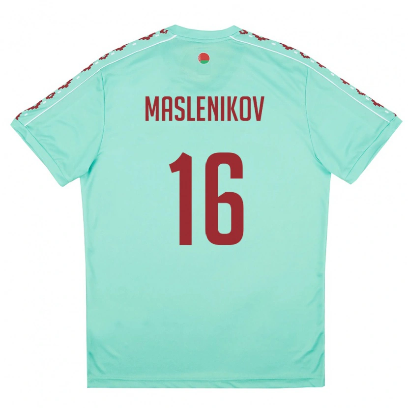 Danxen Dětské Bělorusko Makar Maslenikov #16 Světle Zelená Vínová Daleko Hráčské Dresy 26-28 Dres