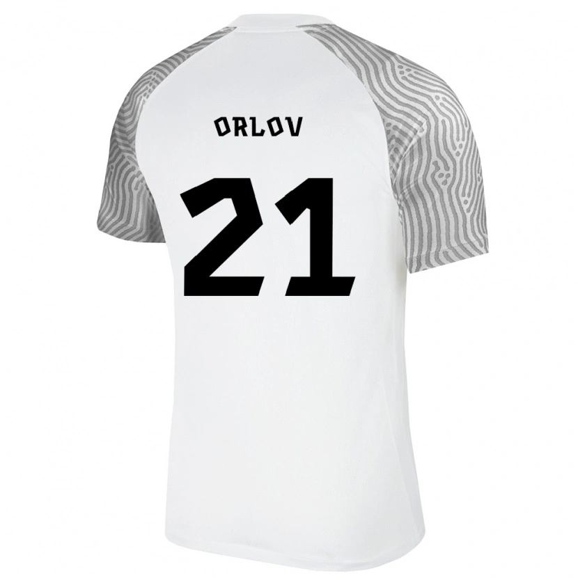 Danxen Dětské Estonsko Mihhail Orlov #21 Bílá Šedá Daleko Hráčské Dresy 26-28 Dres