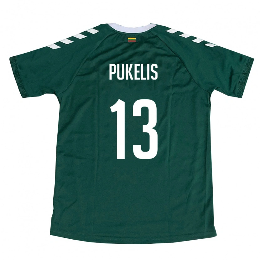 Danxen Dětské Litva Oskar Pukelis #13 Tmavě Zelená Bílá Daleko Hráčské Dresy 26-28 Dres