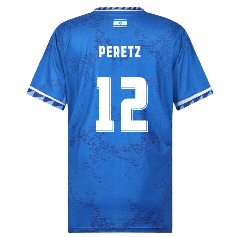 Danxen Dětské Izrael Yaniv Peretz #12 Modrá Bílá Daleko Hráčské Dresy 26-28 Dres