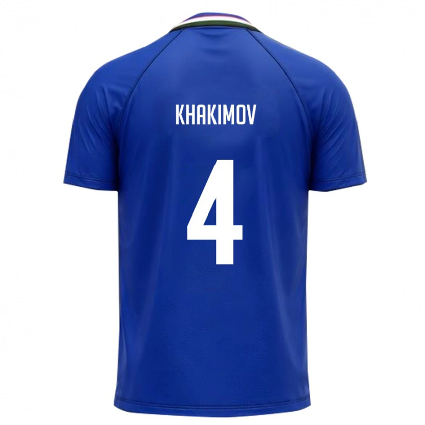 Danxen Pánské Uzbekistán Mukhammad Khakimov #4 Královská Modrá Bílá Domů Hráčské Dresy 26-28 Dres