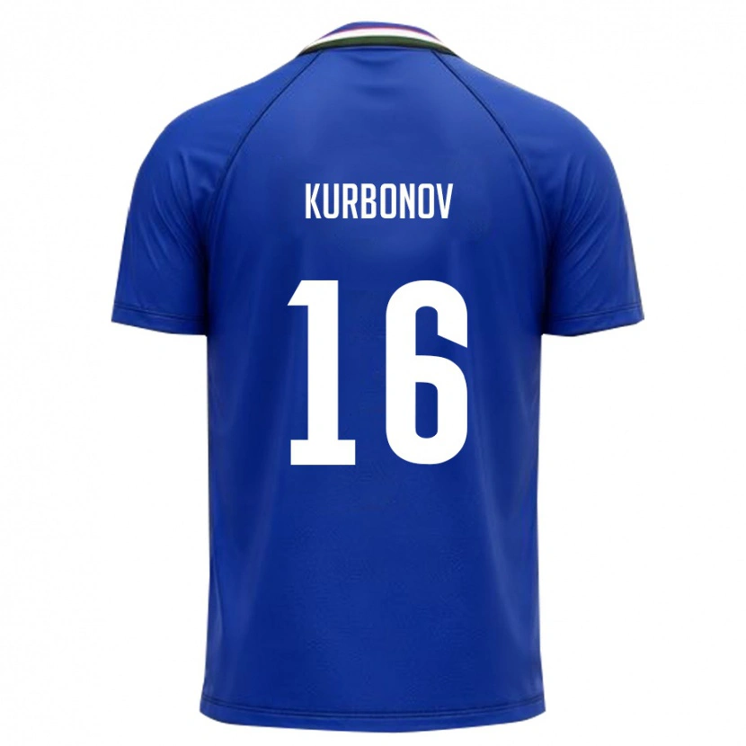 Danxen Pánské Uzbekistán Bilol Kurbonov #16 Královská Modrá Bílá Domů Hráčské Dresy 26-28 Dres