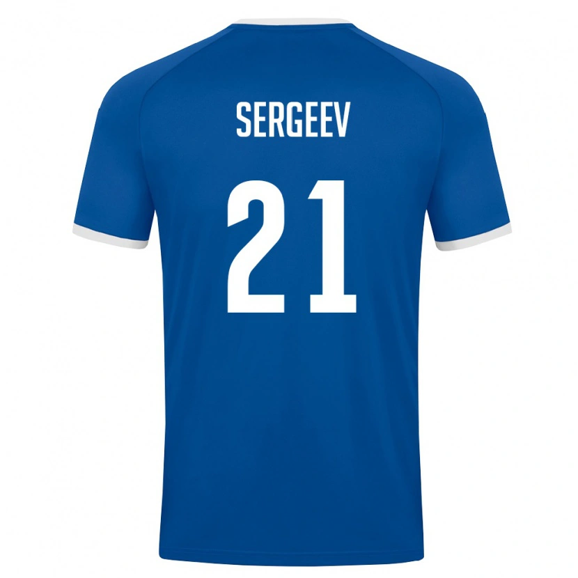 Danxen Pánské Uzbekistán Igor Sergeev #21 Královská Modrá Bílá Domů Hráčské Dresy 26-28 Dres