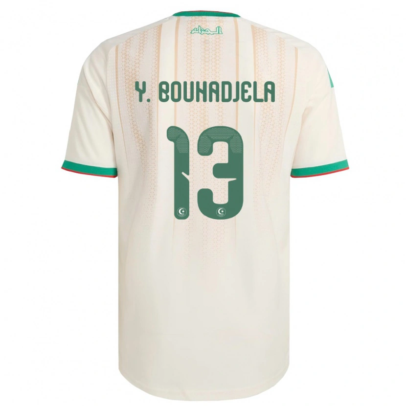 Danxen Pánské Alžírsko Yasser Noureddine Bouhadjela #13 Smetanová Zelená Červená Domů Hráčské Dresy 26-28 Dres