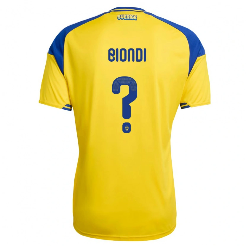 Danxen Pánské Švédsko Marco Biondi #0 Žlutá Modrá Bílá Domů Hráčské Dresy 26-28 Dres