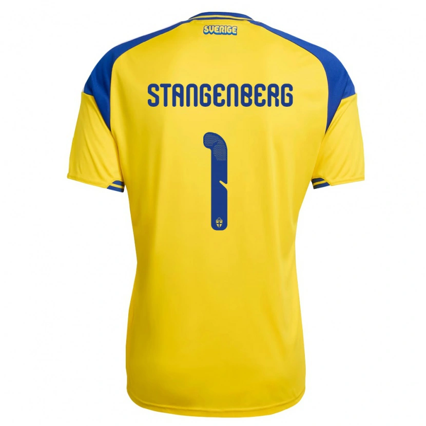 Danxen Pánské Švédsko Svante Stangenberg #1 Žlutá Modrá Bílá Domů Hráčské Dresy 26-28 Dres