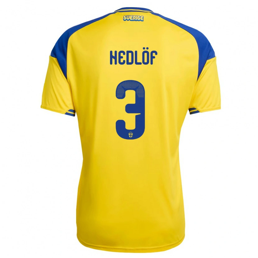 Danxen Pánské Švédsko Björn Hedlöf #3 Žlutá Modrá Bílá Domů Hráčské Dresy 26-28 Dres