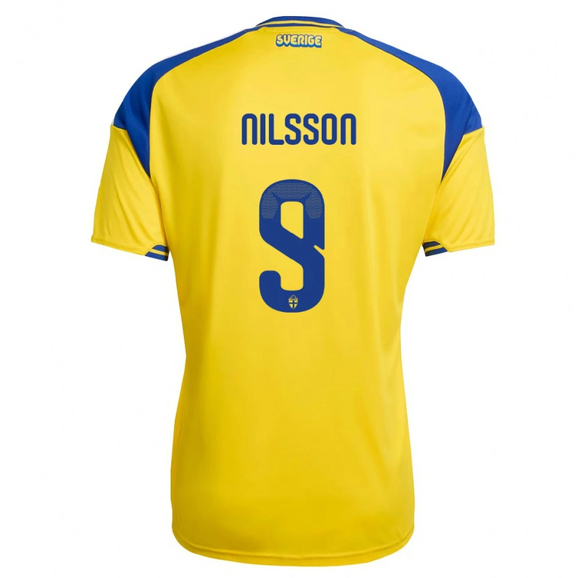 Danxen Pánské Švédsko Gustaf Nilsson #9 Žlutá Modrá Bílá Domů Hráčské Dresy 26-28 Dres