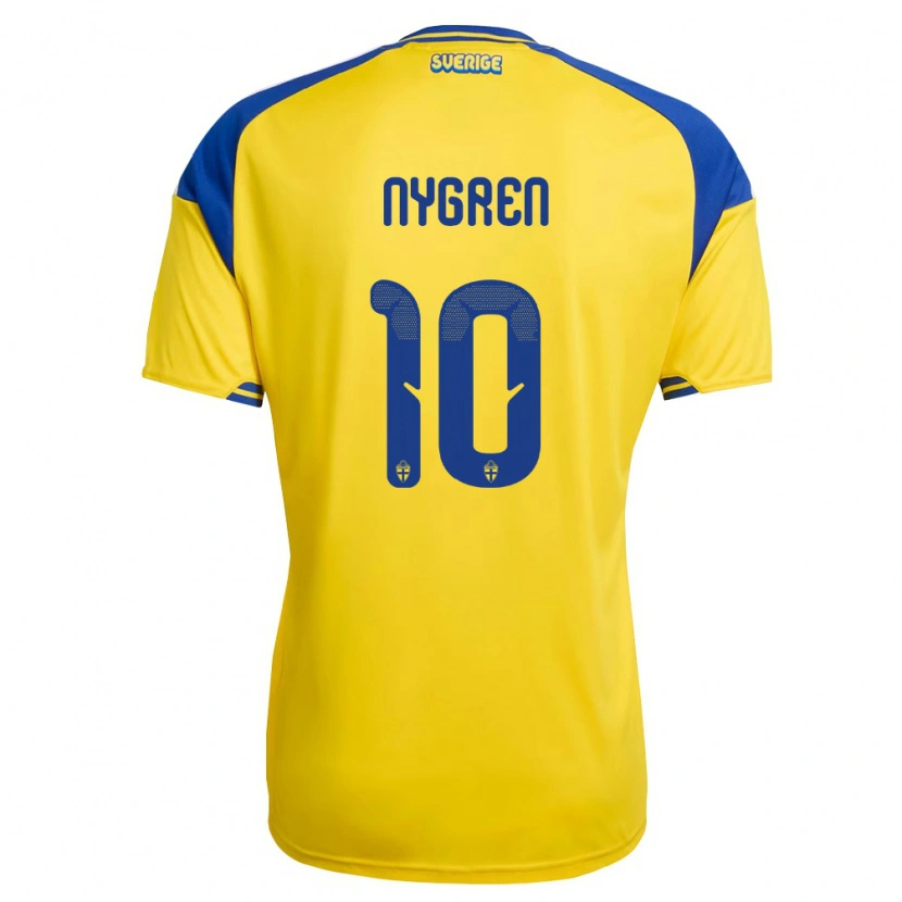 Danxen Pánské Švédsko Benjamin Nygren #10 Žlutá Modrá Bílá Domů Hráčské Dresy 26-28 Dres