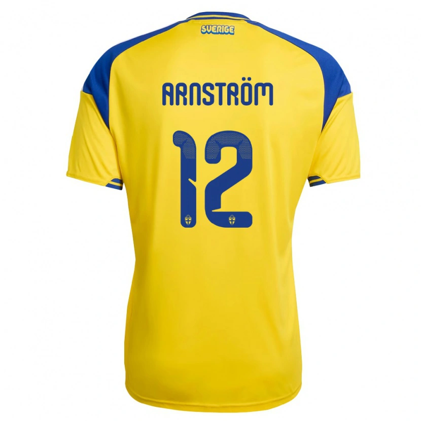 Danxen Pánské Švédsko Vincent Arnström #12 Žlutá Modrá Bílá Domů Hráčské Dresy 26-28 Dres