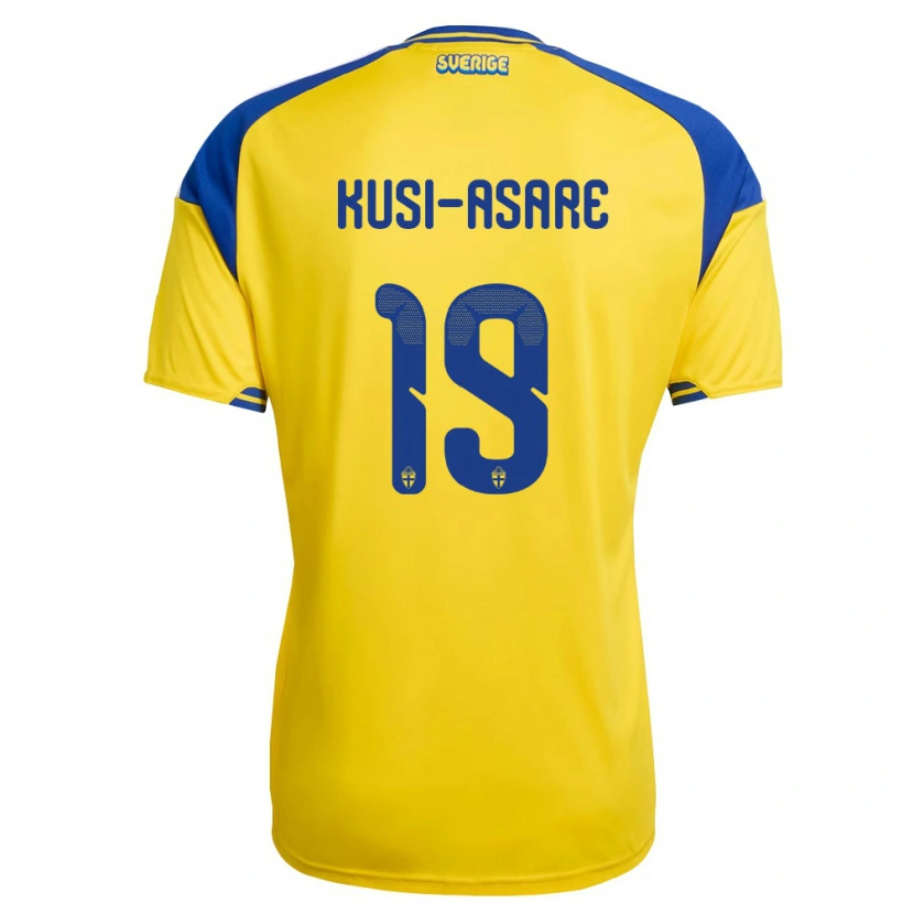 Danxen Pánské Švédsko Jonah Kusi-Asare #19 Žlutá Modrá Bílá Domů Hráčské Dresy 26-28 Dres