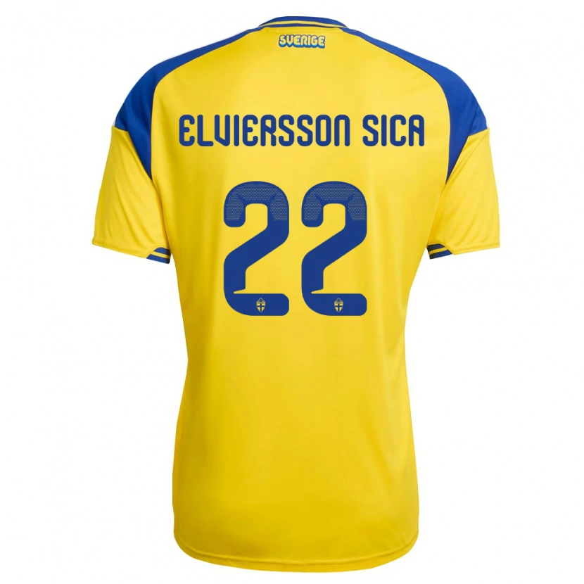 Danxen Pánské Švédsko Matheo Elviersson Sica #22 Žlutá Modrá Bílá Domů Hráčské Dresy 26-28 Dres