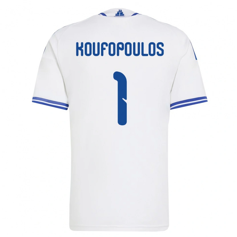 Danxen Pánské Řecko Vasilios Koufopoulos #1 Bílá Modrá Domů Hráčské Dresy 26-28 Dres