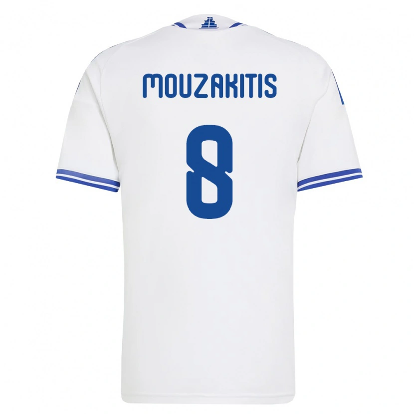 Danxen Pánské Řecko Christos Mouzakitis #8 Bílá Modrá Domů Hráčské Dresy 26-28 Dres