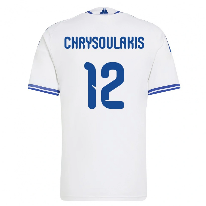Danxen Pánské Řecko Giannis Chrysoulakis #12 Bílá Modrá Domů Hráčské Dresy 26-28 Dres