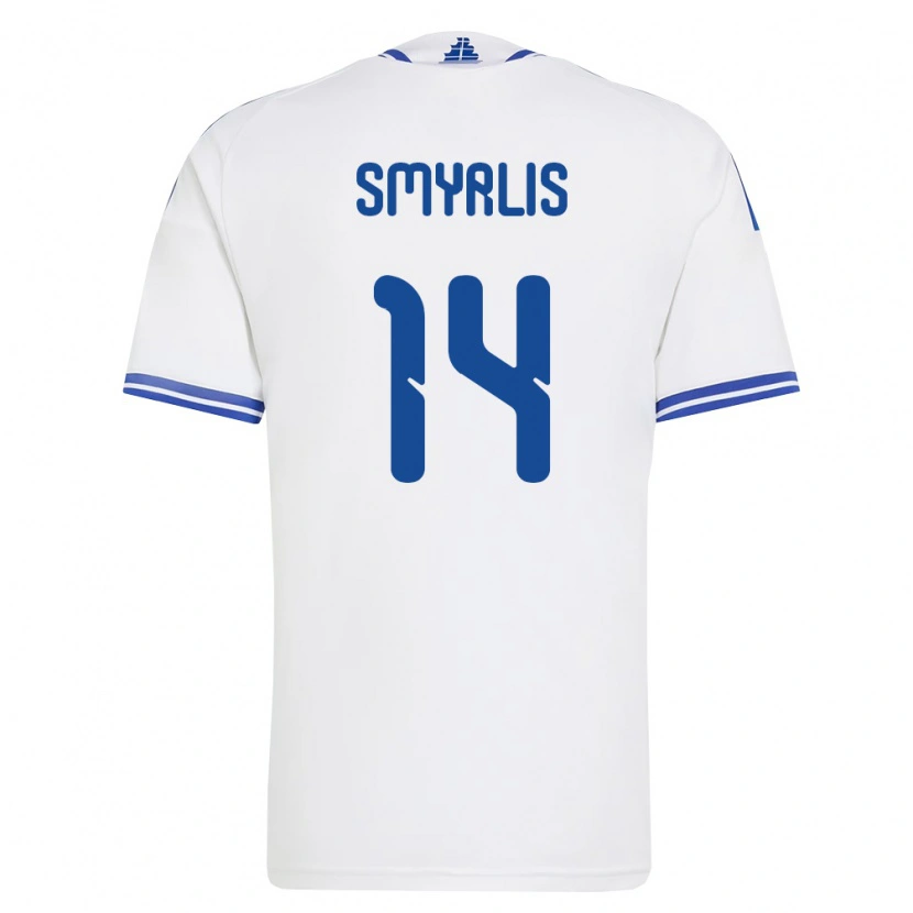 Danxen Pánské Řecko Lampros Smyrlis #14 Bílá Modrá Domů Hráčské Dresy 26-28 Dres