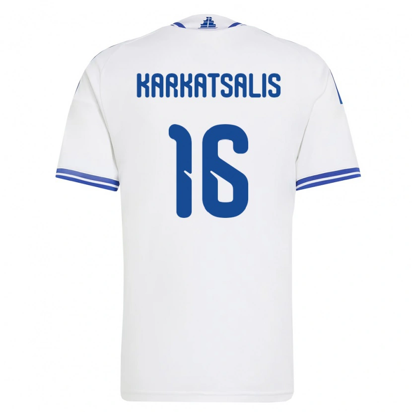 Danxen Pánské Řecko Vasilios Karkatsalis #16 Bílá Modrá Domů Hráčské Dresy 26-28 Dres