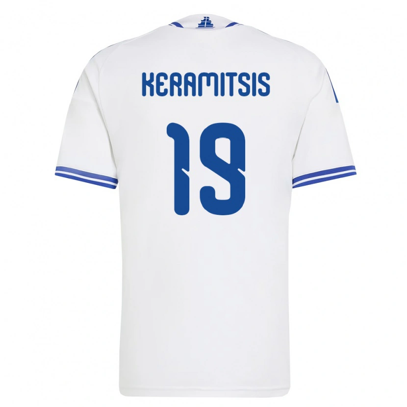 Danxen Pánské Řecko Dimitrios Keramitsis #19 Bílá Modrá Domů Hráčské Dresy 26-28 Dres