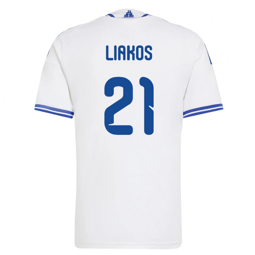 Danxen Pánské Řecko Angelos Liakos #21 Bílá Modrá Domů Hráčské Dresy 26-28 Dres