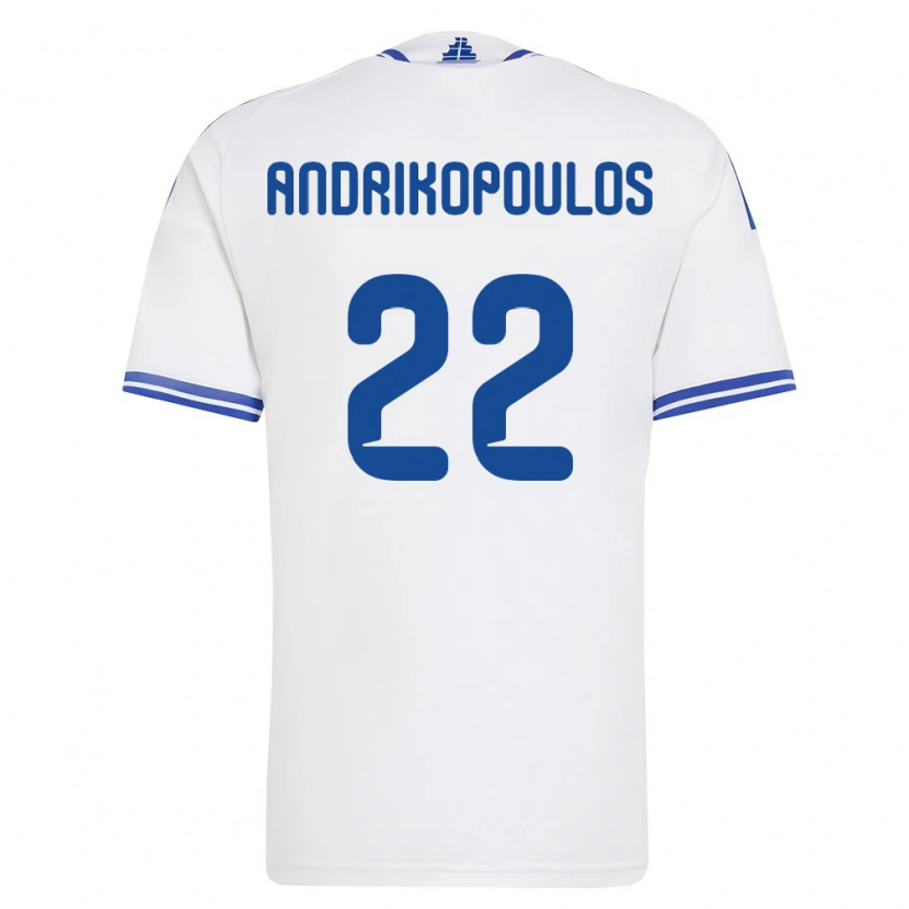 Danxen Pánské Řecko Angelos Andrikopoulos #22 Bílá Modrá Domů Hráčské Dresy 26-28 Dres